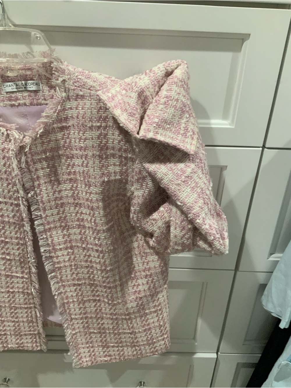 Pink Tweed Collarless Jacket - Women's - Picture 2 of 5